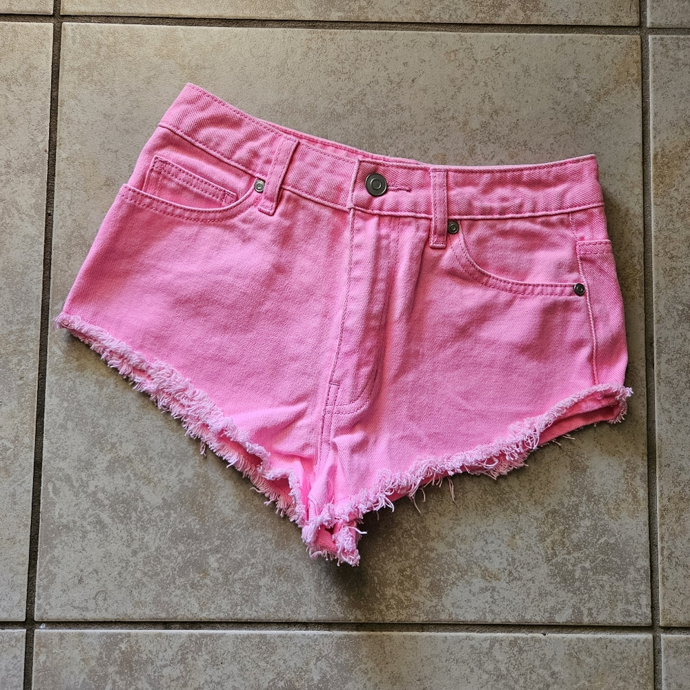 Forever 21 Pink Jean Shorts with Frayed Hem